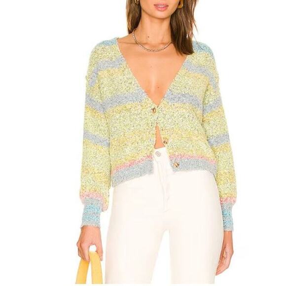 FREE PEOPLE $128 Soulmate Textured Cardigan Slouchy Relaxed Fit Green Large - Picture 1 of 6